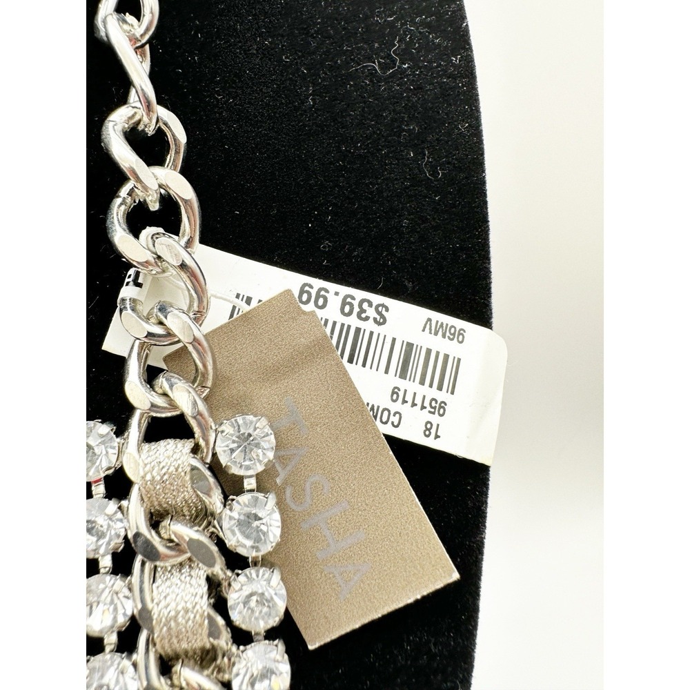 Dramatic Bling Sparkly Crystal Statement Necklace Silver Tone By TASHA NWT - Picture 3 of 6